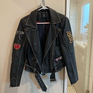 G by Giuliana Faux Leather Moto Jacket Embellished 8